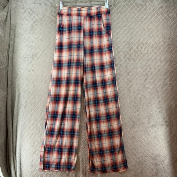 lildy Pants - Lildy Pants Womens Small Plaid Baggy Straight Leg Lightweight Flowy High Rise